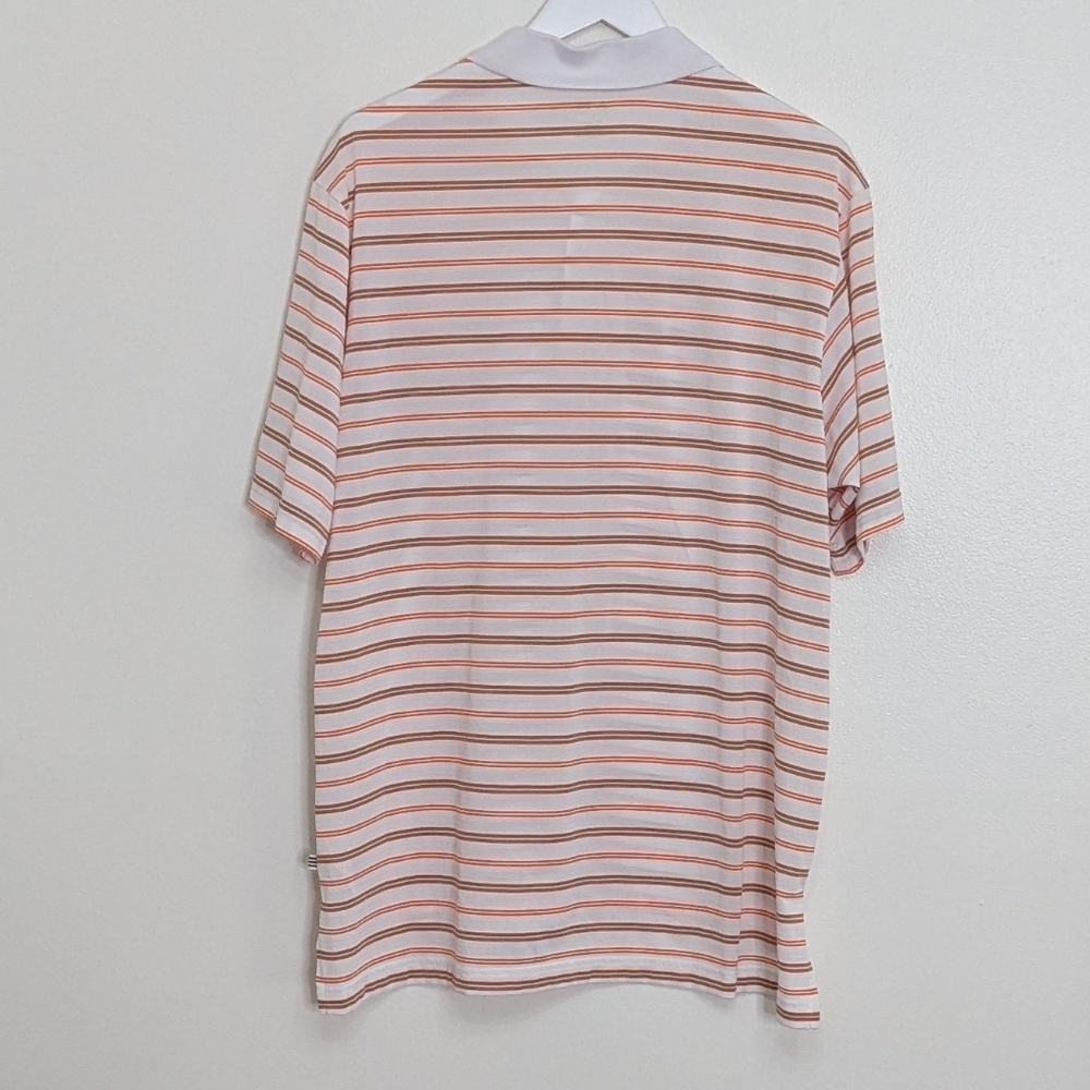 Adidas Golf Polo Men Large White Orange Striped Short Sleeve - Picture 8 of 8